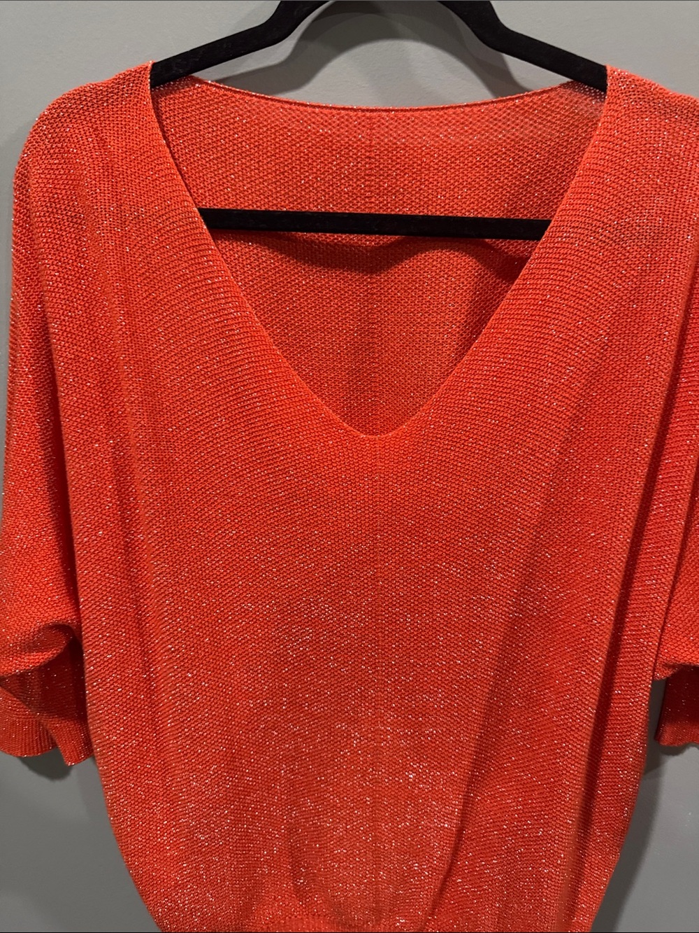 Orange V-Neck Knit Top